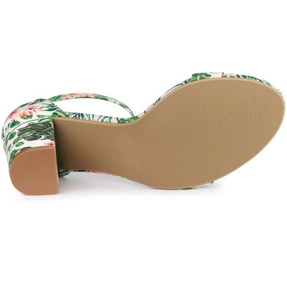 Open Toe Block Heel Printed Ankle Strap Green Sandals - Picture 5 of 6
